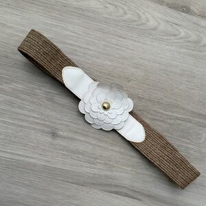 White Floral Elastic Waist Belt for Women